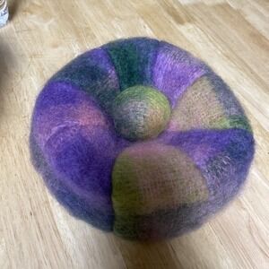 Vintage Heather Brae Wool/Mohair Made In Scotland Beanie Pom Purple/Pink/Green